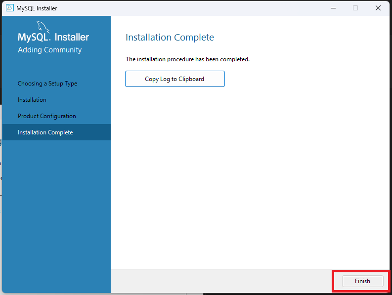 「Installation Complete」画面が表示されれば、すべてのインストール作業は完了です。「Finish」をクリックしてインストーラーを閉じます。